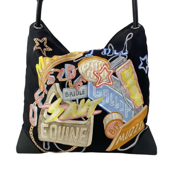 Auth HERMES Silky City PM - Black Multi Silk Veau Swift B Shoulder Bag - Picture 2 of 16